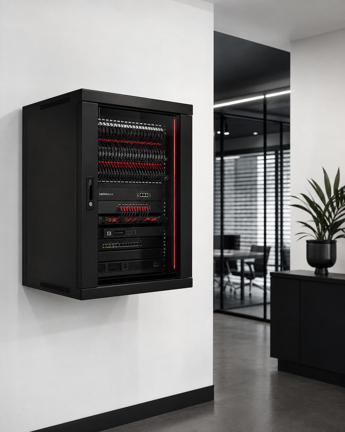 Professional server rack installation with structured cabling